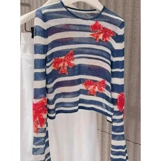 批发一线<b class='q'>品牌</b><b class='q'>折扣</b>清仓捡漏2025洋气减龄上衣别致绝美蓝色条纹长袖T恤