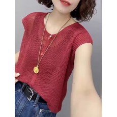 批发夏上新时尚韩版简约安可拉红可露丽穿搭<b class='q'>大码</b>胖MM减龄针织<b class='q'>开衫</b>