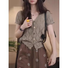 批发夏季开衫短袖针织衫<b class='q'>女</b>背心森系短袖<b class='q'>打底衫</b>设计感叠穿时尚潮流上衣