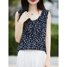 批发实拍  夏季新款法式时尚百搭显瘦碎花<b class='q'>无袖</b>背心女设计感叠穿上衣
