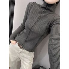 批发秋冬款毛边流苏针织衫长袖女欧货洋气修身<b class='q'>高领</b>内搭<b class='q'>毛衣</b>打底衫上衣