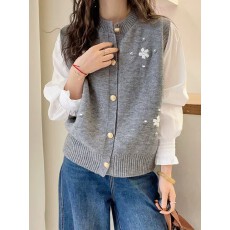 批发法式温柔风软糯花朵单排扣羊绒<b class='q'>针织</b><b class='q'>开衫</b>马甲2025秋季圆领减龄马夹