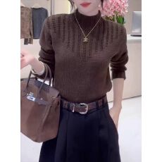 批发巨好看的微<b class='q'>胖</b><b class='q'>mm</b><b class='q'>咖</b>色高领长袖针织衫女秋冬穿搭设计感显瘦内搭上衣