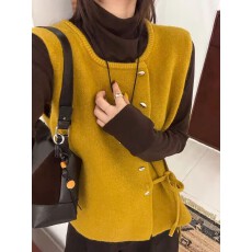 批发2025秋冬新款韩小香风系带开衫<b class='q'>马甲</b>女超好看别致外搭叠穿毛衣背心