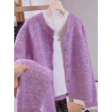 批发紫色氛围感软糯慵懒毛衣女秋冬季休闲洋气百搭温柔风针织开衫外套