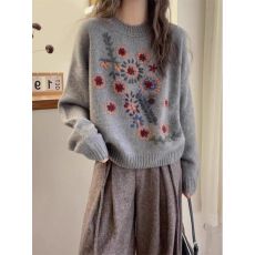 批发高级感重工刺绣毛衣女秋冬款穿搭加厚冬季外穿软糯费尔岛提花上衣