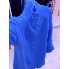 批发高端时髦洋气百搭蓝色高领针织衫秋季新款设计感小众独特休闲毛衣