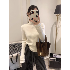 批发时尚洋气花边半高领羊毛上衣女秋冬款修身显瘦保暖内搭打底针织衫