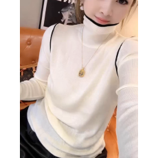批发秋冬时尚简约显瘦温柔风拼色内搭针织半高领修身减龄<b class='q'>休闲</b>长袖上衣