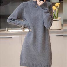 批发秋冬新款羊毛连衣裙<b class='q'>中长款</b>针织打底衫配大衣宽松羊绒衫女慵懒<b class='q'>毛衣</b>