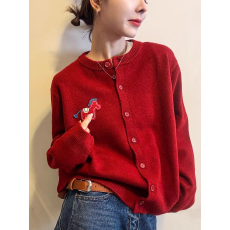 批发小马刺绣羊毛针织开衫女欧洲站2025冬装新款欧货女装毛衣打底衫潮