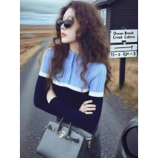 批发修身显瘦针织衫2025冬季设计感撞色拼接长袖打底上衣