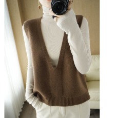 批发新款羊绒衫马甲女V领叠穿无袖毛衣马夹<b class='q'>宽松</b>显瘦羊绒打底坎肩