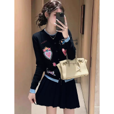 批发藏蓝色毛衣套装女2025年新款秋冬穿搭一整套提花上衣半身裙两件套