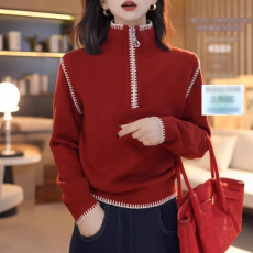 批发红色半拉链加厚<b class='q'>立领</b>毛衣女款2025新款秋冬季可外穿内搭针织衫上衣