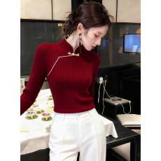 批发新中式国风红色立领盘扣针织衫女秋冬2025新款小个子超好看上衣潮