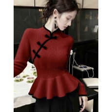 批发新中式女装国风灰色加厚毛衣女2025冬季斜襟盘扣内搭打底<b class='q'>针织</b><b class='q'>上衣</b>