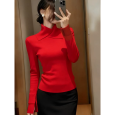 批发法式polo领针织打底<b class='q'>衫</b>女2024早秋新款酒红色v领<b class='q'>毛</b>衣气质长袖上衣