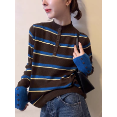 批发条纹撞色半高领长袖针织<b class='q'>衫</b>女秋冬大码胖MM小香风<b class='q'>毛</b>衣内搭打底上衣