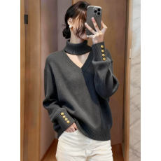 批发韩系穿搭灰色<b class='q'>镂空</b>v领挂脖毛衣女秋冬季宽松慵懒风内搭打底<b class='q'>针织衫</b>