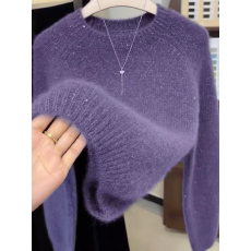 批发轻奢软糯紫色羊绒<b class='q'>毛衣</b>2025冬季保暖洋气针织衫减龄时尚长袖打底衫