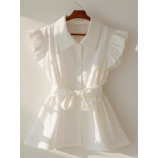 批发法式设计款小飞袖polo领白色衬衫夏季外穿小清新潮流<b class='q'>通勤</b>遮肉上衣