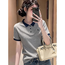 批发短袖polo衫女装夏新款修身宽松正肩翻领针织女休闲体恤打底上衣in