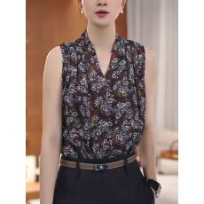 批发夏季新款时尚百搭碎花挂脖T恤<b class='q'>大码</b>女装胖MM可露丽无袖上衣