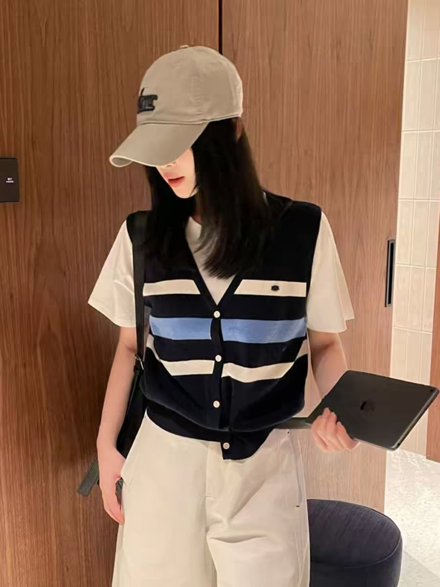 한 부서 chic 스트라이프 페이크 레이어드 긍정적 인 어깨 반팔 티셔츠 여성 여름 착용 가져 가라. 작은 키 아름다운 디자인 센스 맨위