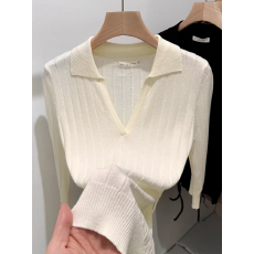 批发韩系polo领<b class='q'>中袖</b>内搭打底针织衫女2026chic别致穿搭系带设计感<b class='q'>上衣</b>