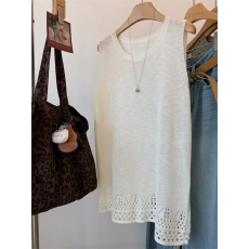 批发镂空摆中长款冰麻无袖针织背心女叠穿<b class='q'>上衣</b>