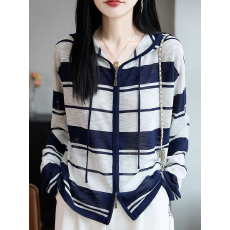 批发秋装条纹拉链<b class='q'>针织</b>开衫外套女2026新款春秋外搭洋气大码女装上衣