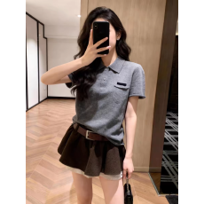 批发灰色polo领针织衫短袖女2026新款春季翻领薄款<b class='q'>羊绒</b>毛衣半袖打底夏