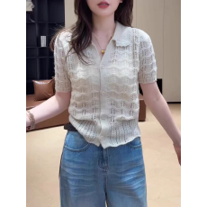 批发镂空翻领纯色<b class='q'>针织</b><b class='q'>开衫</b>女2026年夏季新款温柔气质百搭薄款短袖上衣