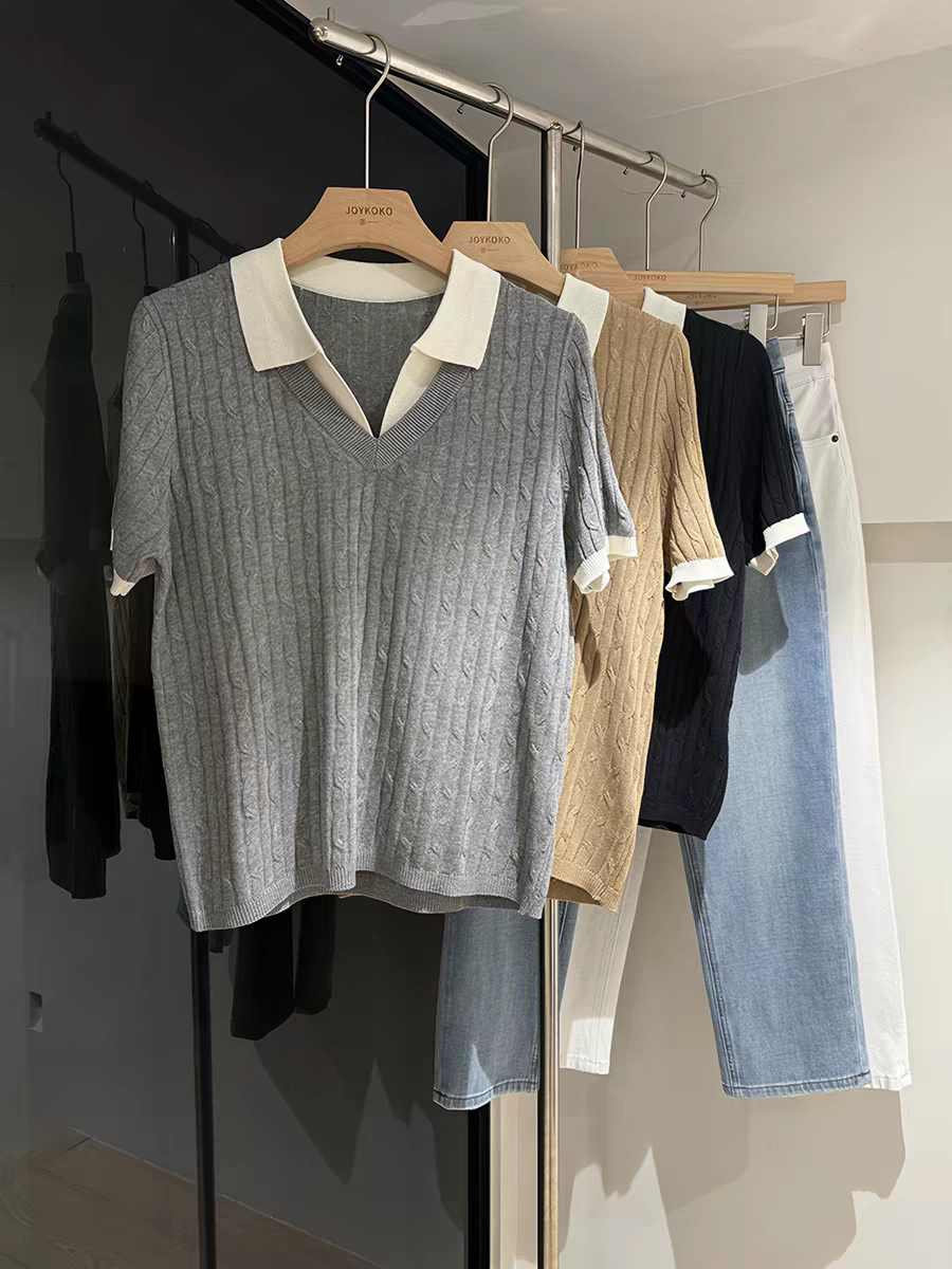 화이트 칼라 polo 페이크 레이어드 꽈배기 라이 경기 서울 아마 통기성 반팔 오래된 돈 니트 스웨터 맨위