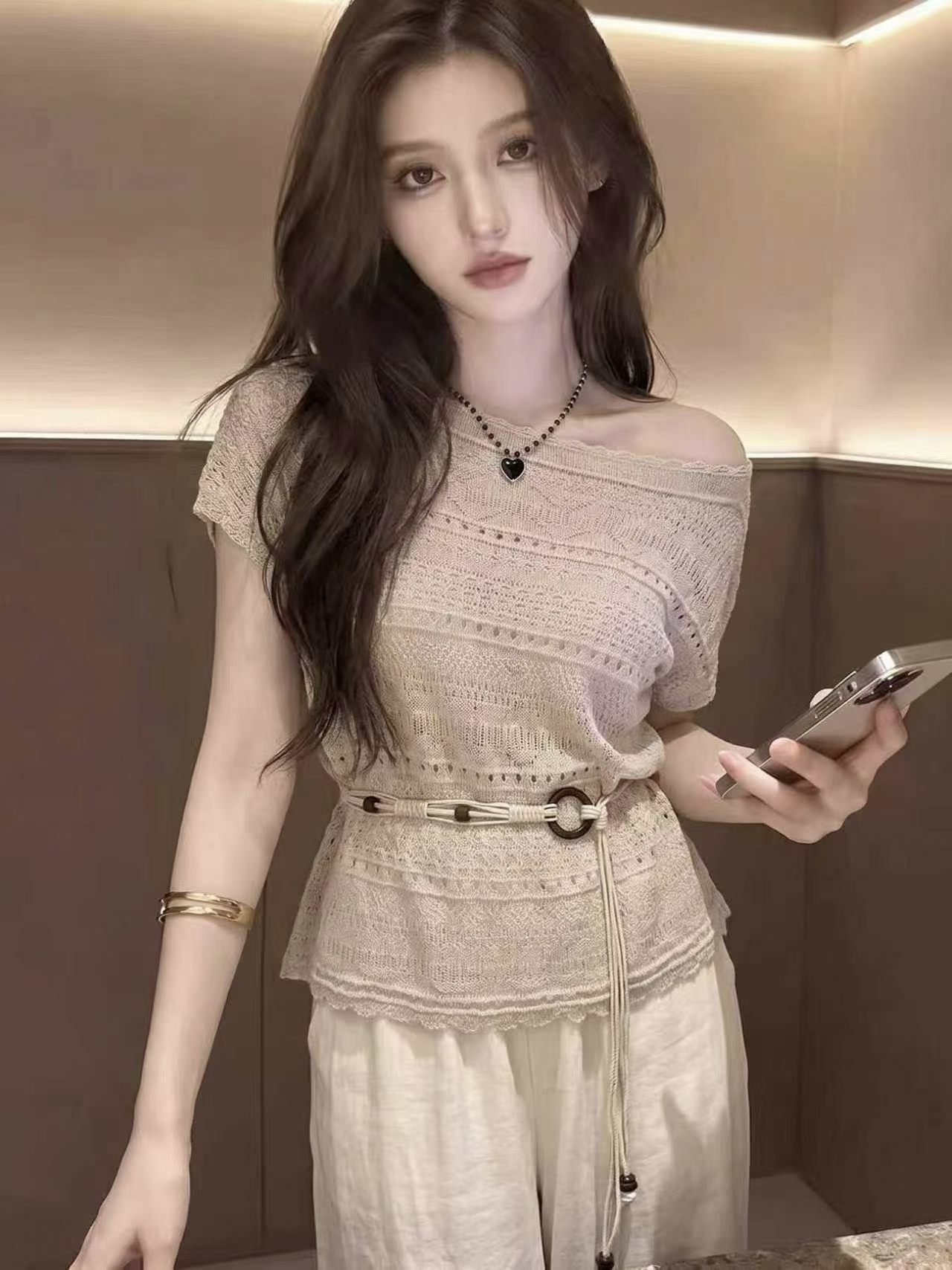 열세 개 한국 스타일 2026 년 여름 여성 외국 가스 홀로우 아웃 얇은 스타일 루즈핏 다용도 반팔 니트 스웨터