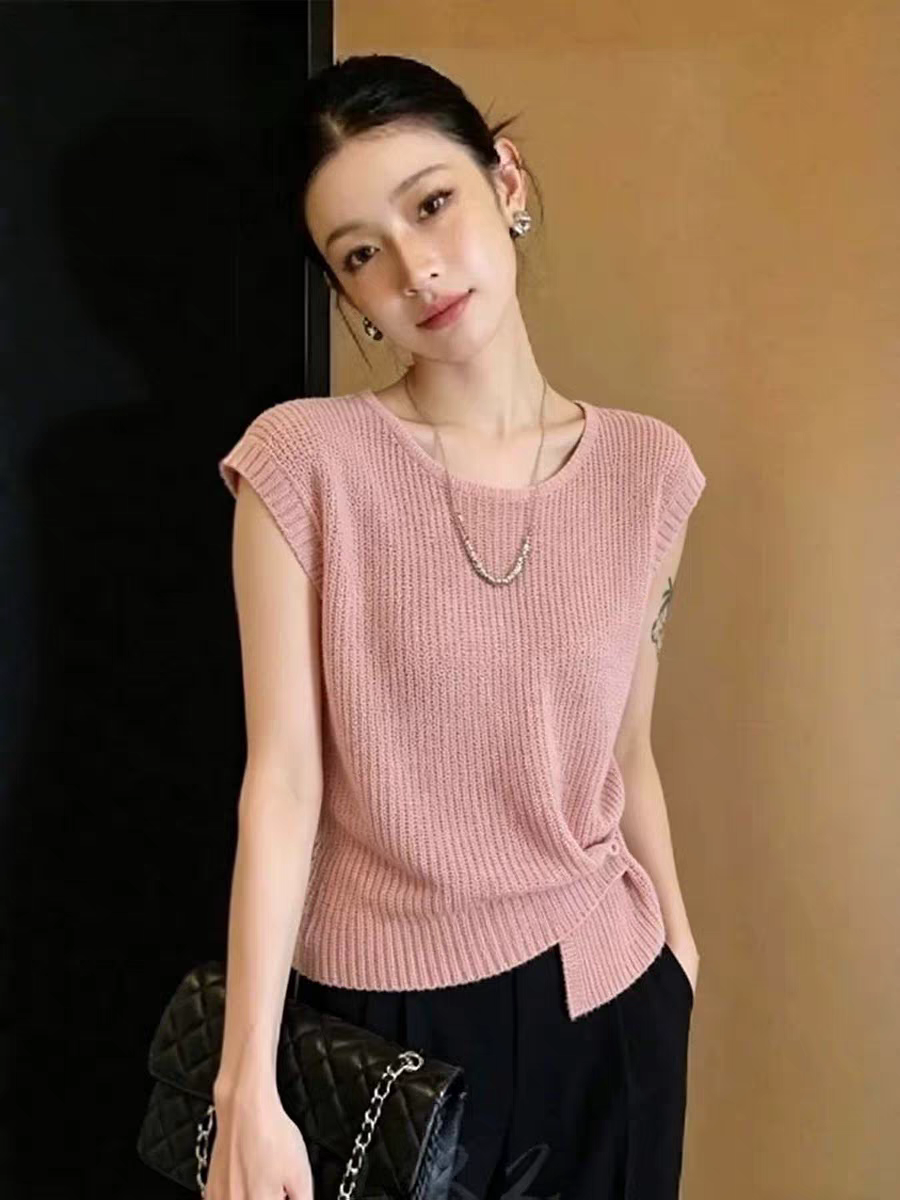 한국 스타일 불규칙 라운드 넥 Feifei 소매 짠 셔츠 여성 여름 빅 사이즈 지방 mm 패션 다용도 외국 가스 반팔 맨위