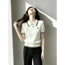 批发学院风撞色边Polo领短袖<b class='q'>针织衫</b>女2026夏季<b class='q'>大码</b>修身设计感休闲上衣