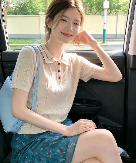 학원 스타일 배색 POLO 셔츠 2026 여름 빅 사이즈 반팔 폴로 칼라 니트 스웨터 베이지 색 캐주얼 품격 맨위
