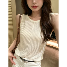 法式小资白色无袖针织吊带背心女夏季高级感坎肩外穿内搭冰丝上衣