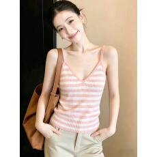 批发韩系辣妹撞色条纹V领<b class='q'>吊带</b>背心<b class='q'>女</b>夏季2026新款显瘦内搭外穿小上衣