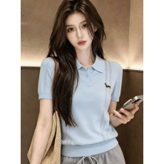 小众极简小狗刺绣Polo针织衫女夏季爆款修身显瘦百搭气质短袖T恤