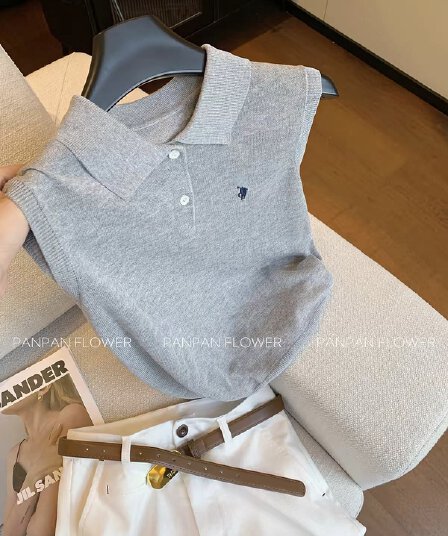 오래된 돈 바람 작은 말 자수 POLO 칼라 민소매 니트 맨위 여성 여름 2026 새로운 다용도 슬림해 보이는 캐주얼 조끼