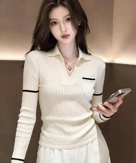 작은 샤넬 스타일 POLO 칼라 긴팔 니트 기본 셔츠 여성 가을 의상 지방 mm 몸매 가꾸기 부드러운 찹쌀 스웨터 인사이드 잡아라. 의류