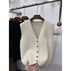 批发V领针织背心马甲女<b class='q'>春</b>秋款叠穿毛衣马夹外搭短款软糯无袖坎肩上衣