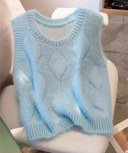 파란색 니트 조끼 스웨터 느긋한 고급 센스 여름 드레스 여자 2026 년 새로운 외국 가스 고유 한 Chic 베스트