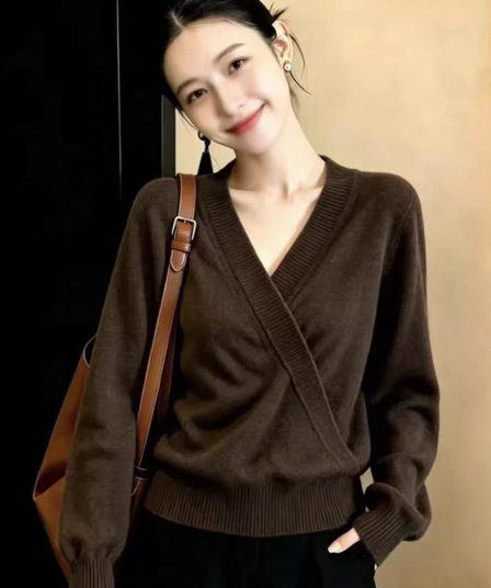 이른 가을 착용 가져 가라. 긴팔 인사이드 가져 가라. 기본 셔츠 스웨터 여자 2026 새로운 V넥 슬림해 보이는 니트 스웨터 맨위 여성 가을