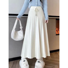 批发高腰A字裙系带大摆针织半身裙女