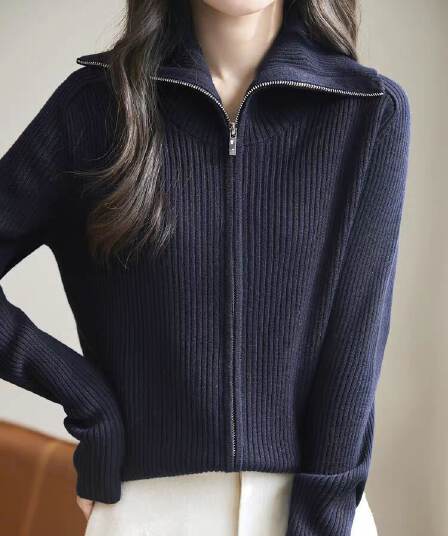 26 가을 새로운 약화 된 양모 오픈 가디건 여성 폴로 칼라 구덩이 기사 지퍼 두꺼운 긴팔 재킷 스웨터 니트 맨위