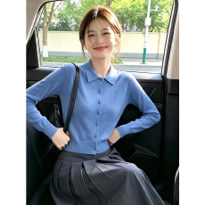 高级感polo领针织开衫女秋季休闲百搭毛衣外套宽松学院风软糯上衣